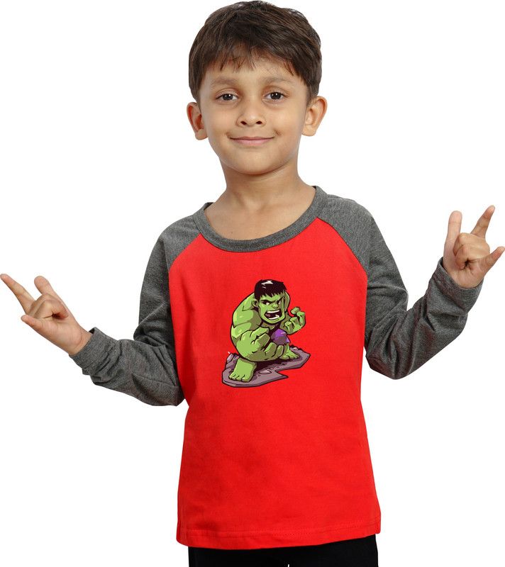 Boys & Girls Printed, Colorblock Pure Cotton T Shirt  (Red, Pack of 1)