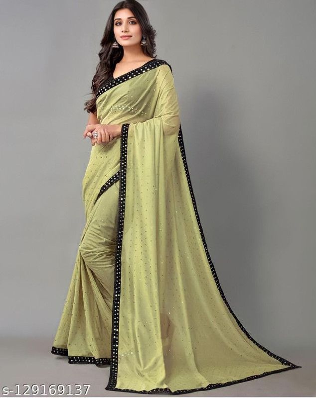 Embellished Bollywood Dupion Silk Saree  (Black, Light Green)