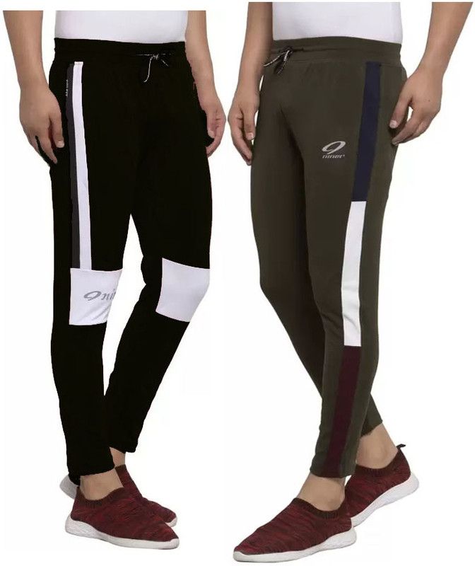 Pack of 2 Men Solid Black, Olive Track Pants