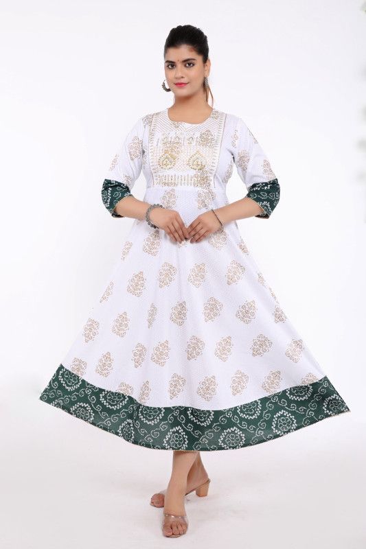 Women Printed Kurta  (Multicolor, White, Pink)