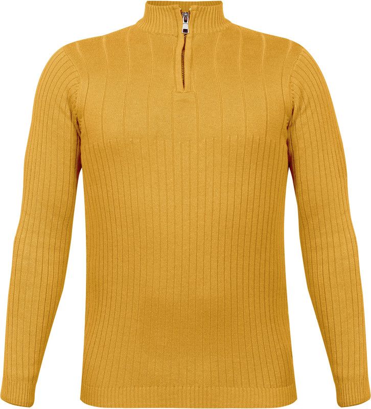 Boys Striped High Neck Yellow Sweater