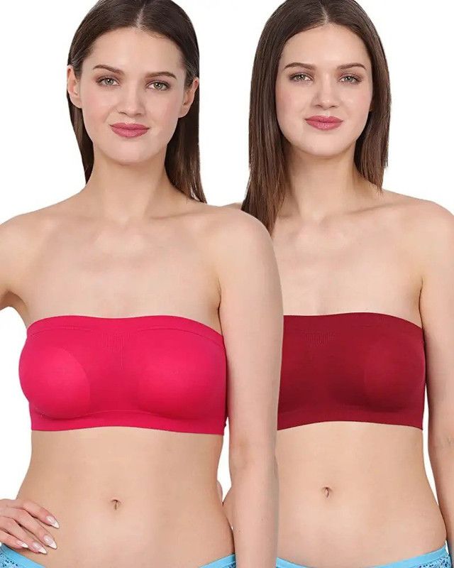 Pack of 2 Women Bandeau/Tube Non Padded Bra  (Maroon, Pink)