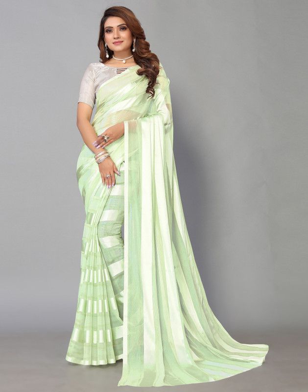 Striped, Self Design, Embellished Bollywood Art Silk, Satin Saree  (Light Green)