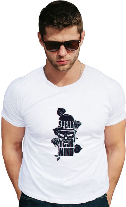 Speak your mind skill Men Graphic Print Round Neck Cotton Blend White T-Shirt