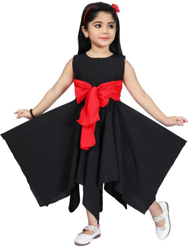 Girls Below Knee Casual Dress  (Dark Green, Sleeveless)