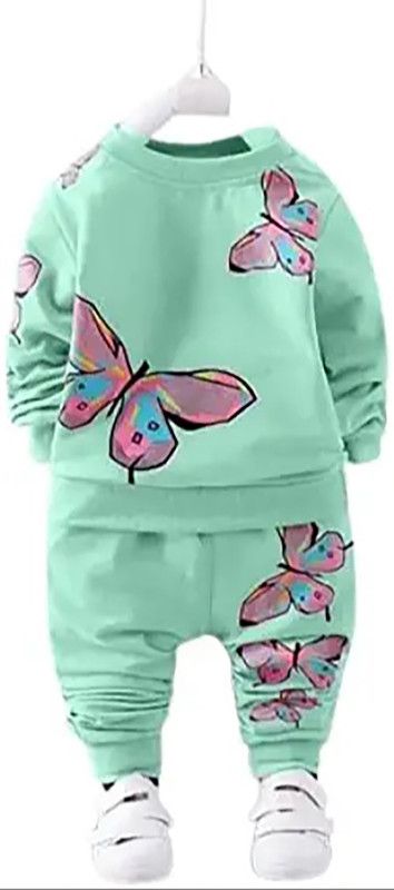 Girls Casual T-shirt Pant  (Green)