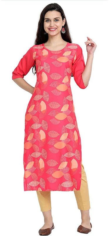 Pack of 2 Women Printed Crepe Straight Kurta  (Pink, Orange, Beige)