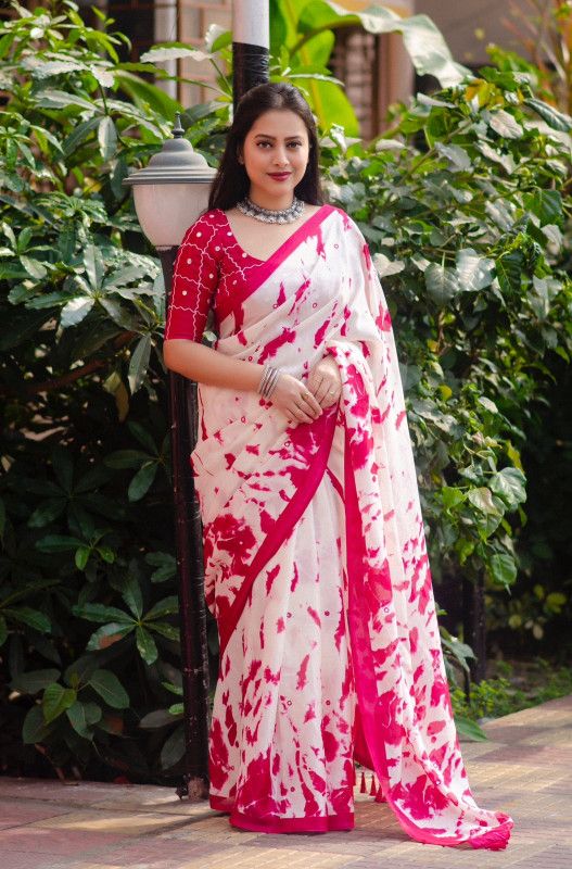 Graphic Print Bhagalpuri Jute Silk Saree  (Pink)