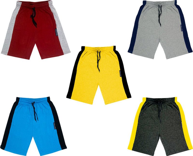 Short For Boys & Girls Casual Solid, Striped Pure Cotton  (Multicolor, Pack of 5)