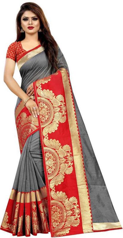 Printed Bollywood Chanderi Saree  (Grey)