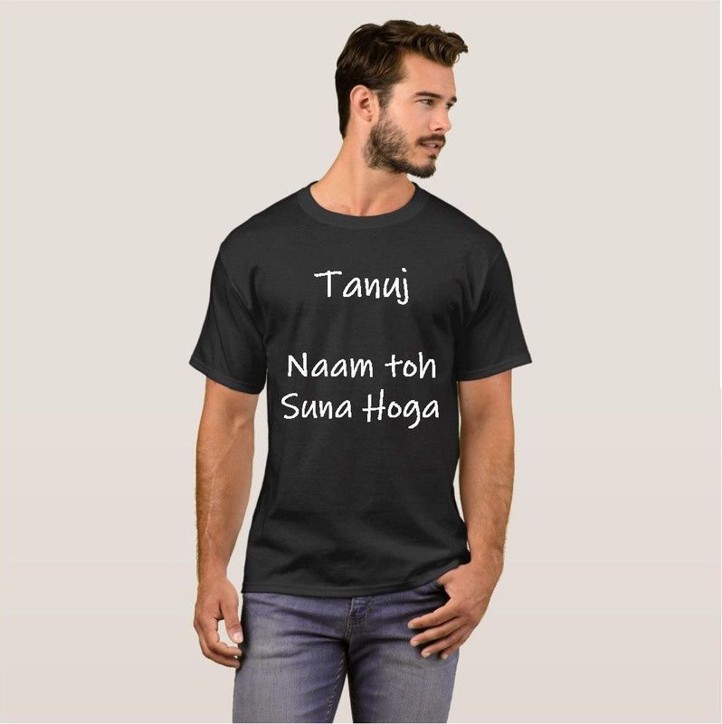 Tanuj Name College Stylish Fashion V14 Men Printed Round Neck Cotton Blend Black T-Shirt