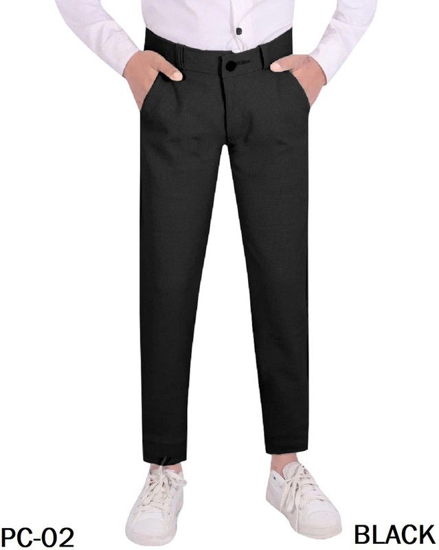 Boys Slim Fit Black Lycra Blend Trousers