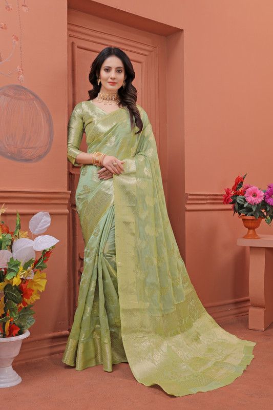 Banarasi Organza Saree  (Light Green)