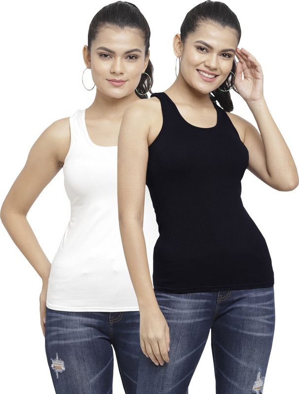 Casual Sleeveless Solid Women White, Black Top