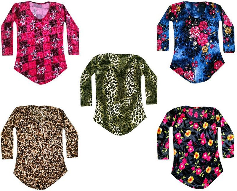 Girls Velvet Full Sleeve Top  (Multicolor, Pack of 5)