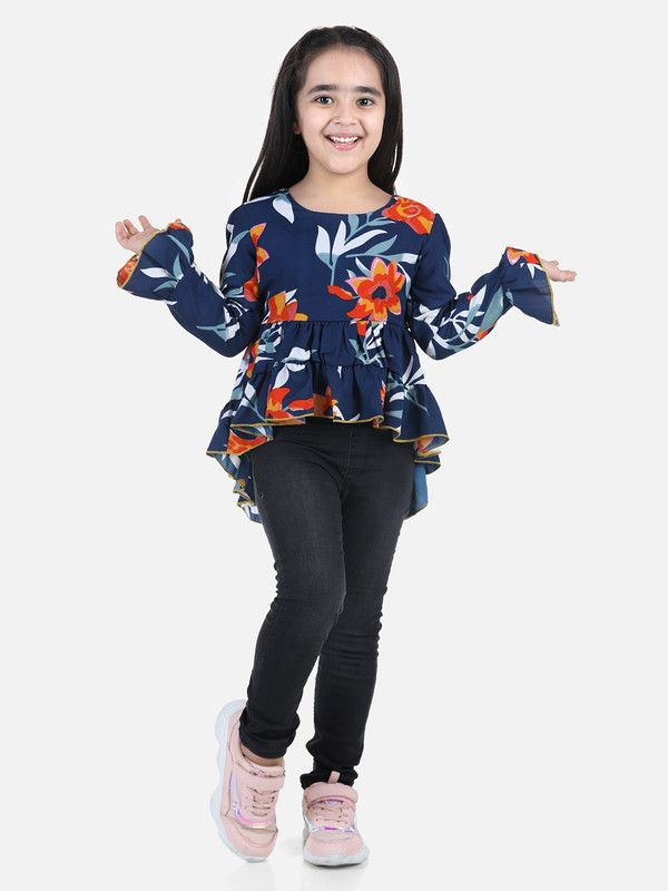 Girls Casual Polyester Full Sleeve Top  (Dark Blue, Pack of 1)