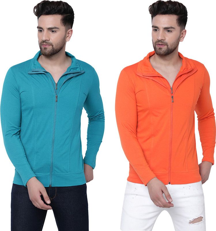 Solid Men Green, Orange T-Shirt  (Pack of 2)