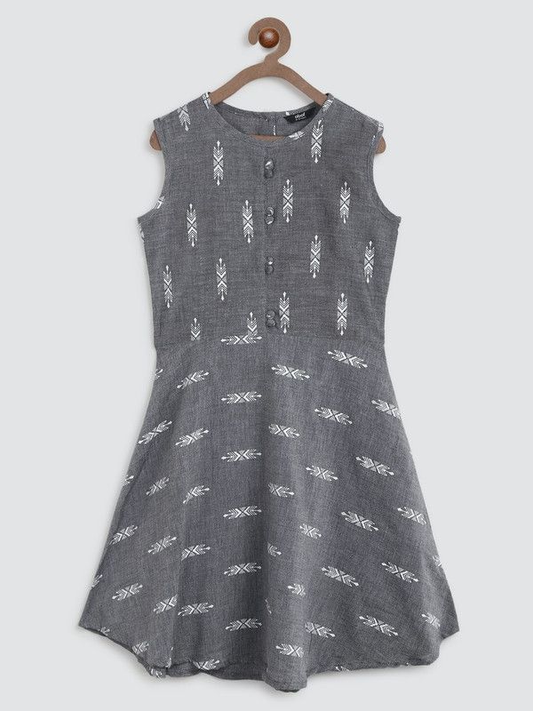 Girls Midi/Knee Length Casual Dress  (Grey, Sleeveless)