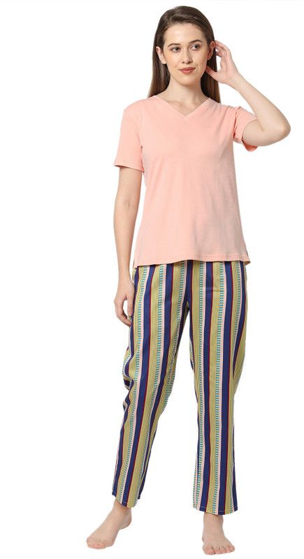 Women Night Suit Set Pink Solid