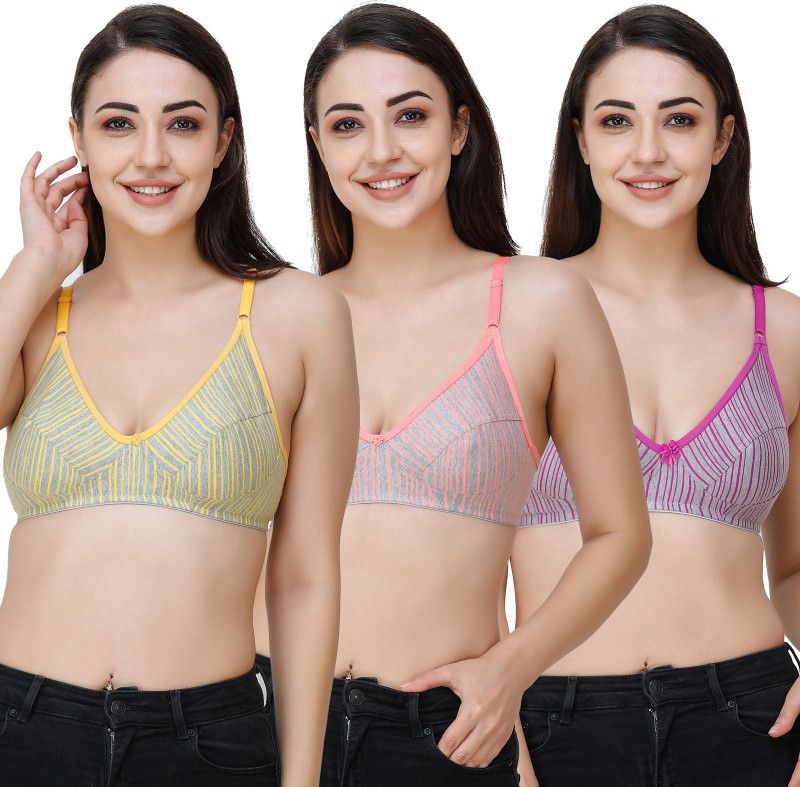 Pack of 3 Women Full Coverage Non Padded Bra  (Yellow, Pink, Purple)