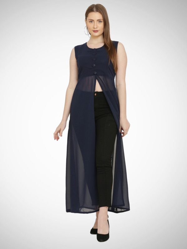 Women Solid Kurta  (Dark Blue)