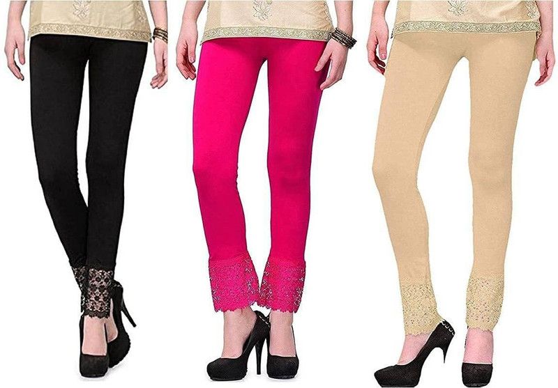 Leipzing Ankle Length Western Wear Legging  (Black, Pink, Beige, Solid)