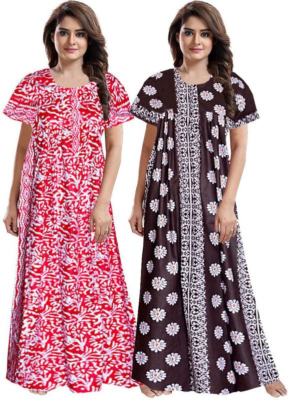 Women Night Dress  (Red, Brown)