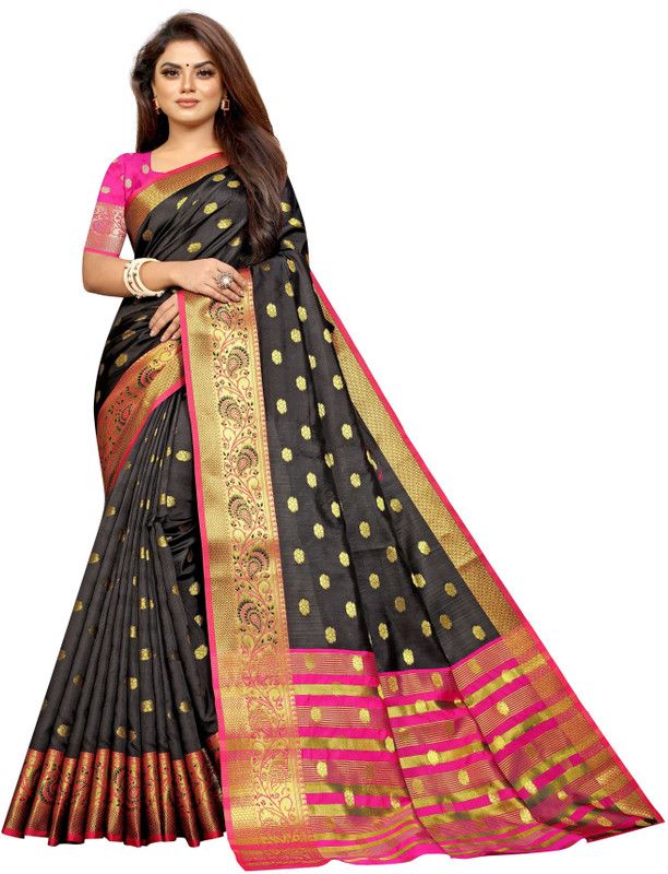 Kanjivaram Cotton Silk Saree  (Multicolor)
