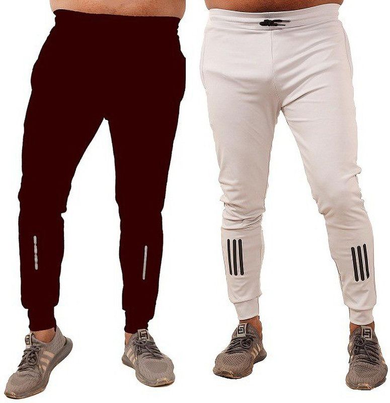 Pack of 2 Men Solid Maroon, Grey Track Pants