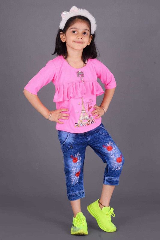 Girls Cambric Top  (Yellow, Pack of 1)
