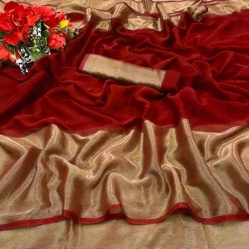 Solid/Plain Bollywood Chiffon Saree  (Maroon)