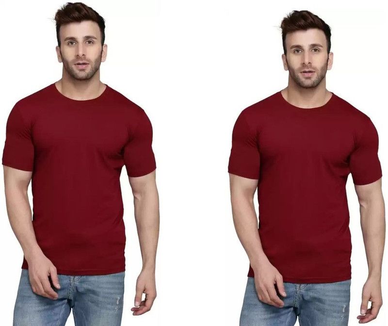 Pack of 2 Men Solid Combo Round Neck Regular Fit T-Shirt Men Solid Round Neck Pure Cotton Maroon T-Shirt