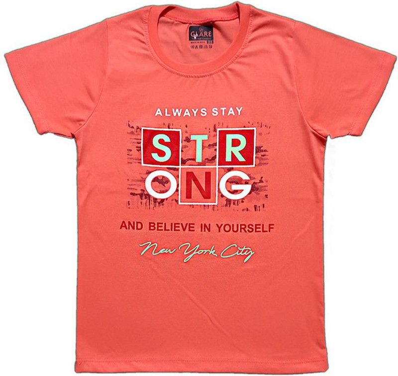 Boys Typography Polycotton T Shirt  (Red, Pack of 1)