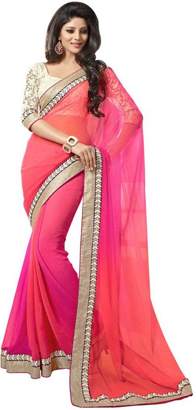 Solid/Plain Bollywood Handloom Chiffon Saree  (Pink)