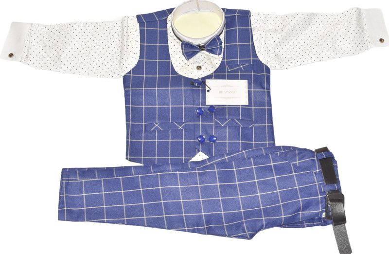 Baby Boys Party(Festive) Waistcoat Pant, Shirt  (Blue)