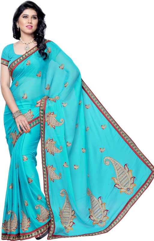 Woven Bollywood Chiffon Saree  (Dark Green)