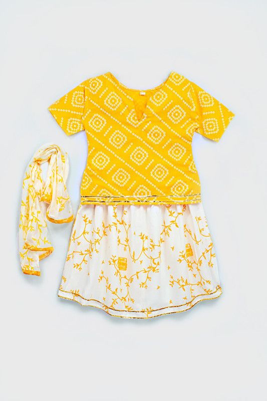 Baby Girls Party(Festive) Kids Lehenga Choli Scarf  (Yellow)