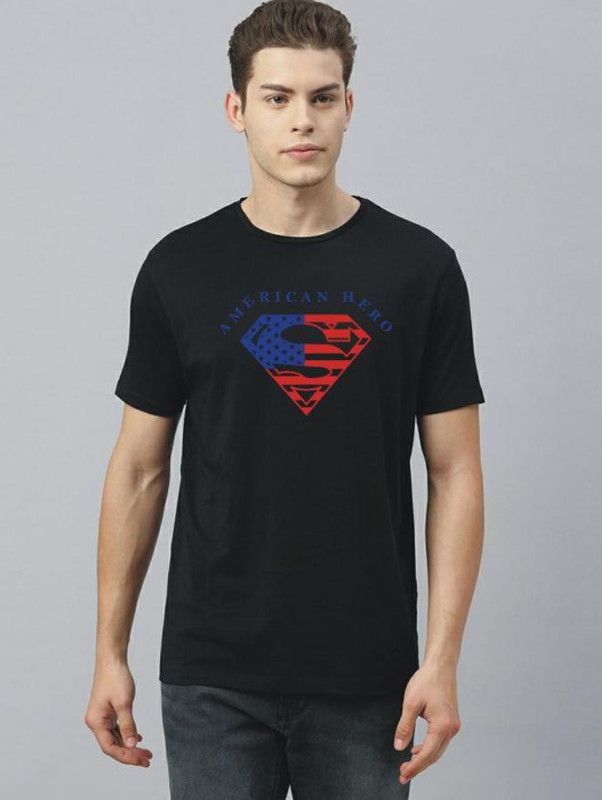 MANTSHIRT, TSHIRTWESTERNWEAR, TSHIRT, WESTERNWEAR, MENPRINTEDTSHIRT Men Printed Round Neck Reversible Cotton Blend Black T-Shirt