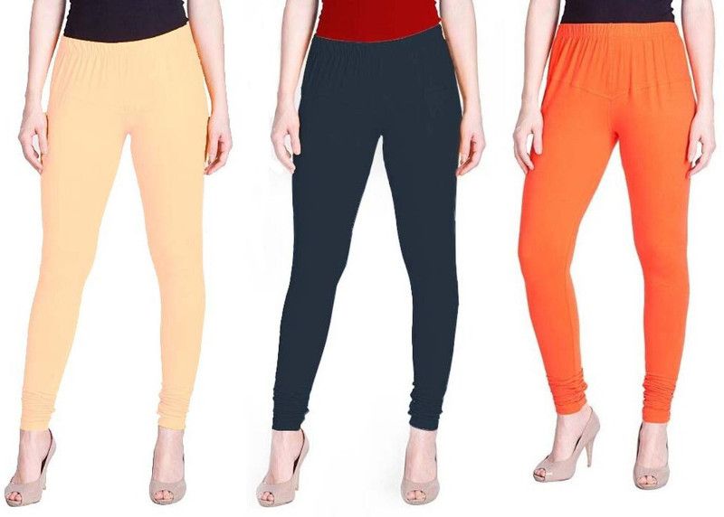 Haute And Bold Churidar Ethnic Wear Legging  (Dark Blue, Orange, Beige, Solid)