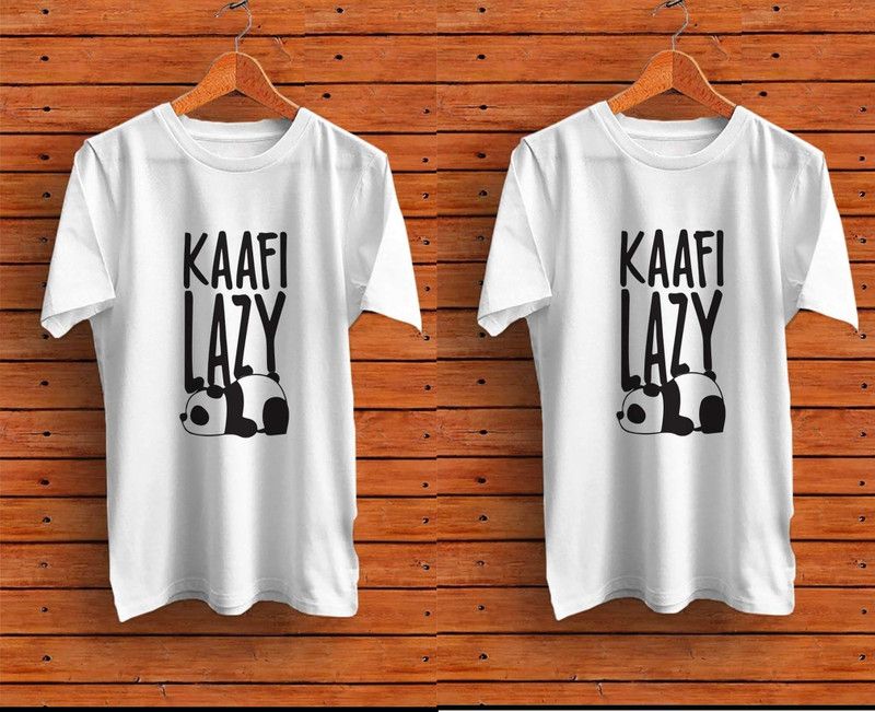 Pack of 2 Lazy T-shirt Pack of 2 For Man Men Graphic Print Round Neck Poly Cotton Grey T-Shirt
