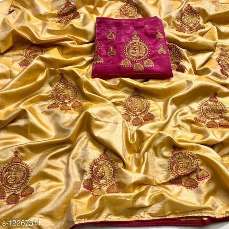Embroidered Daily Wear Silk Blend Saree  (Gold)