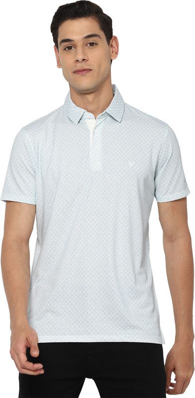 Men Geometric Print Polo Neck Pure Cotton Blue T-Shirt