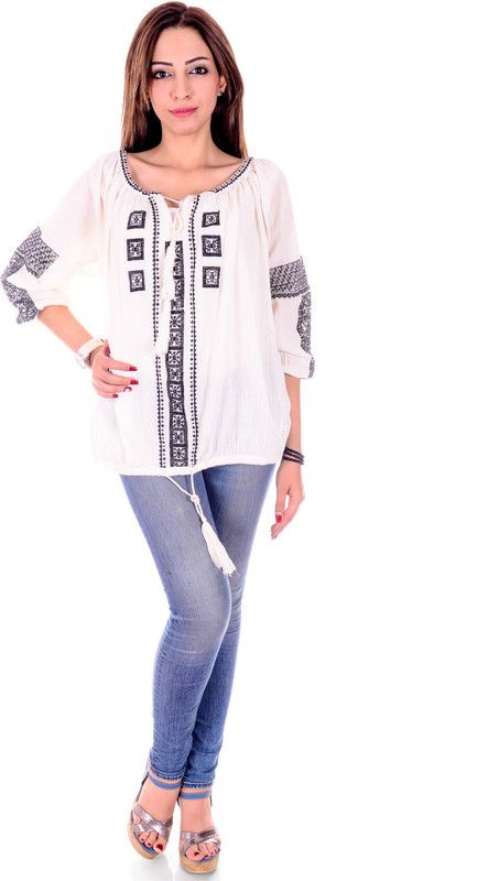 Casual Regular Sleeves Animal Print Women White Top