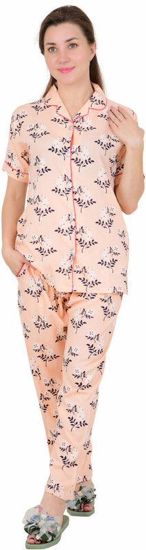 Women Shirt & Pyjama set Beige Floral Print