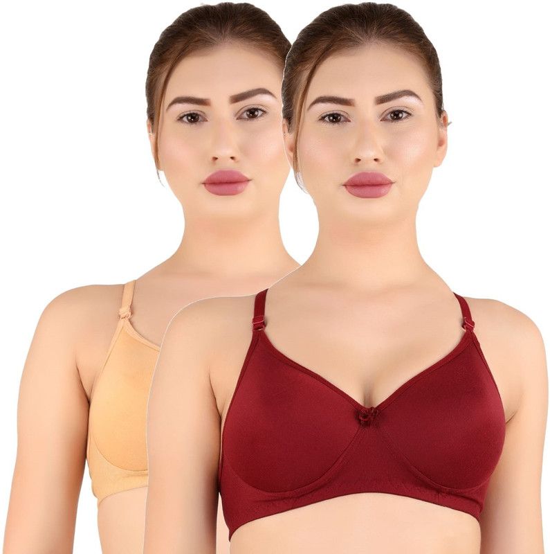 Pack of 2 Women T-Shirt Non Padded Bra  (Maroon, Gold)