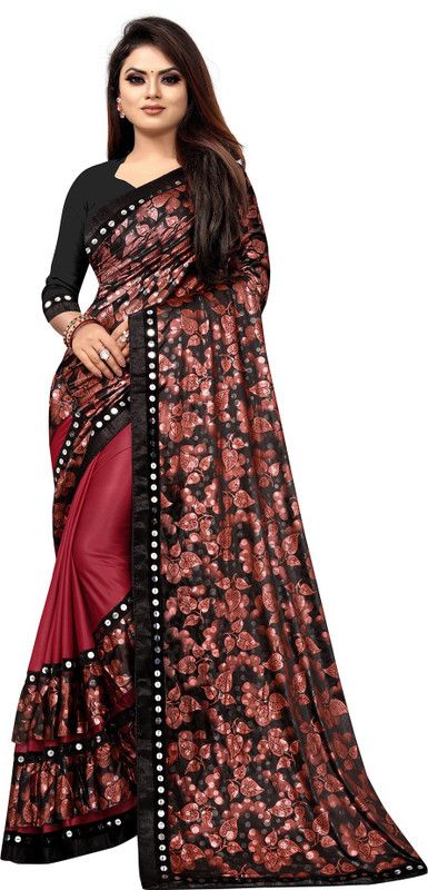Floral Print Fashion Lycra Blend Saree  (Red)