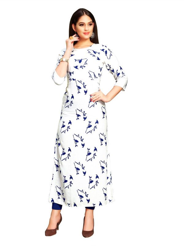 Rayon Blend Stitched Straight Gown  (White)