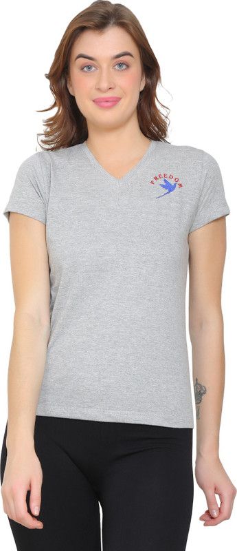 Embroidered Women Grey T-Shirt
