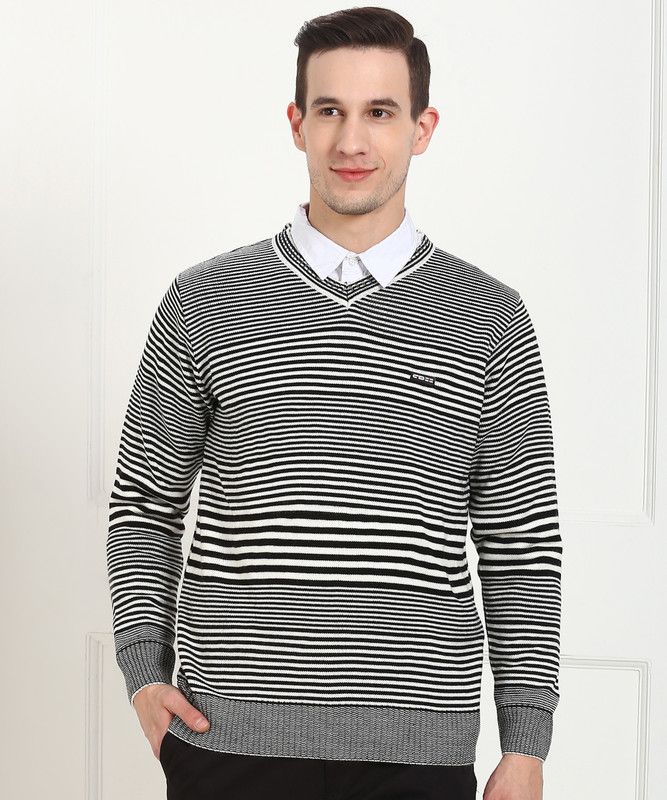 Cloak & Decker By Monte Carlo V-neck Striped Men Pullover