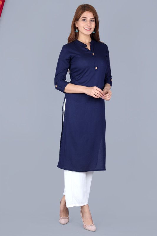 Women Dyed/Ombre Viscose Rayon Straight Kurta  (Blue)
